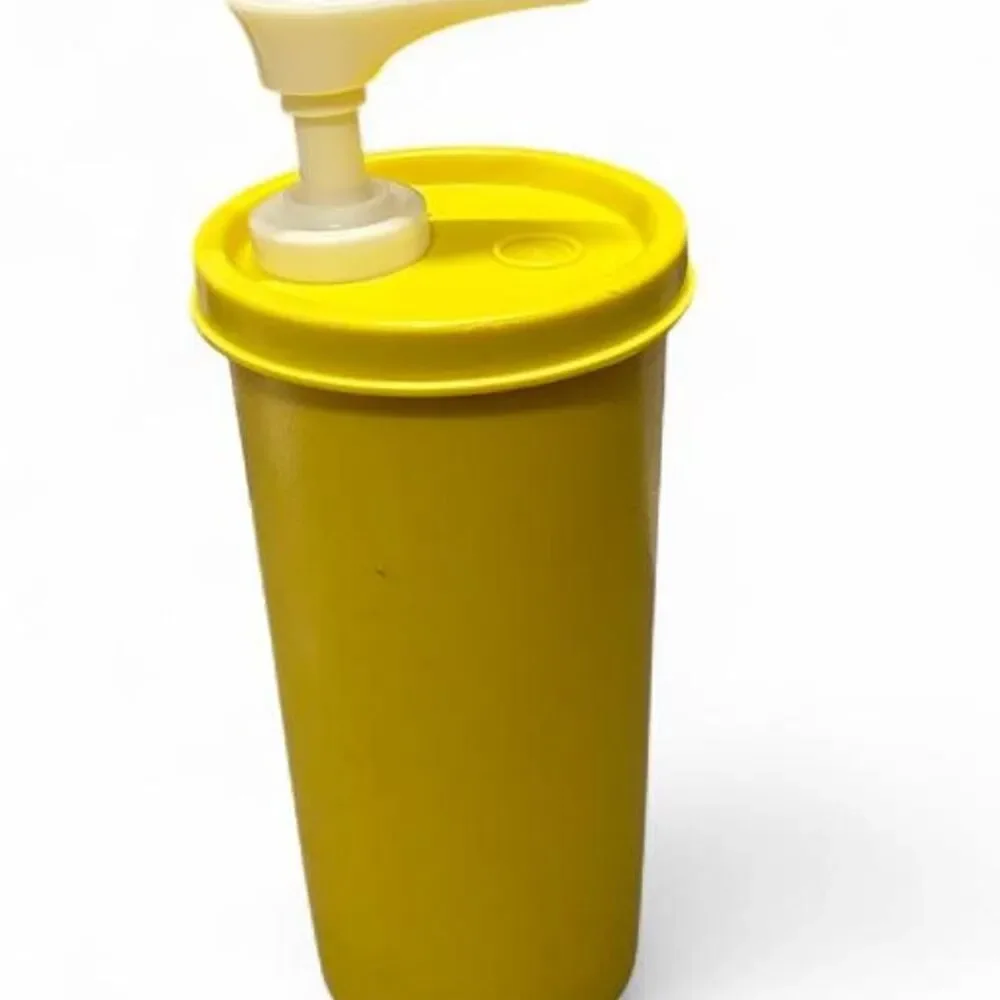 Vintage Tupperware Yellow Mustard Pump Dispenser with Original Cap